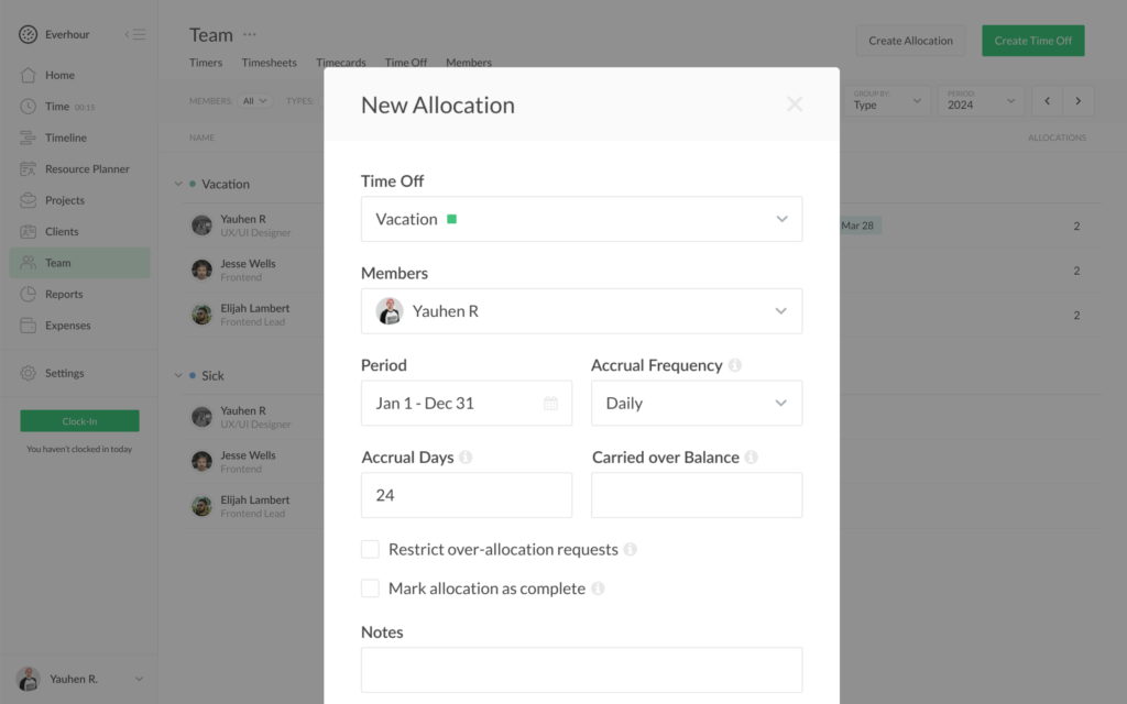 introducing the “time off accrual” feature