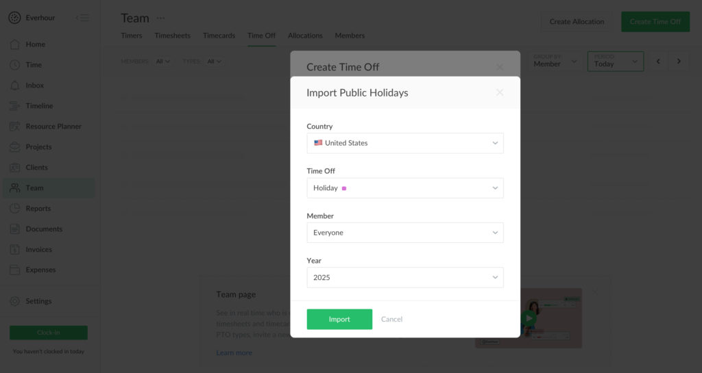 new features: project templates and public holidays